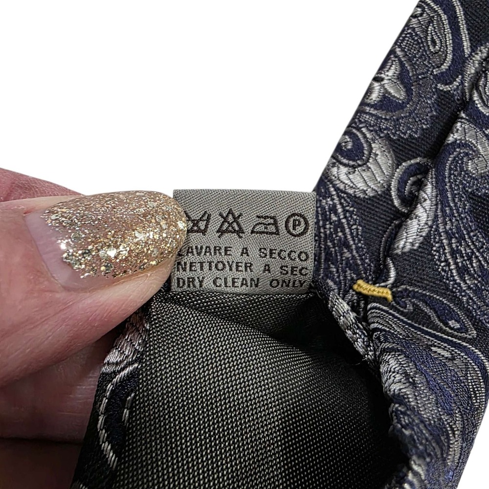 CANALI Paisley Silk Tie Black Silver Made in‎ Italy Men's Formal Luxury Power - Picture 11 of 12